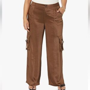 The Drop Jessenia Shine Cargo Pants - Coffee Brown 2XL NWT